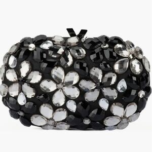 Olga Berg Sateen Victoria Flower Embellished Clutch  Purse Shoulder Bag Black